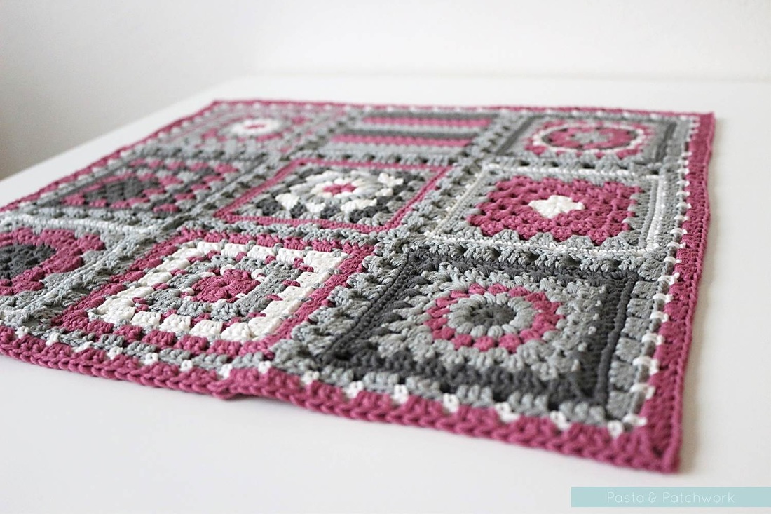 Crochet meets Patchwork Afghan by Pasta & Patchwork | Fuchsia Granny Squares