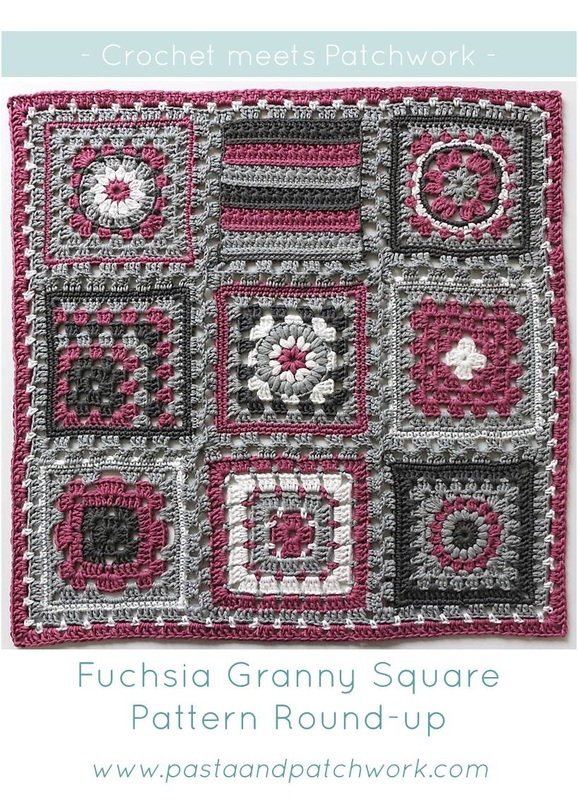 Crochet meets Patchwork Afghan by Pasta & Patchwork | Fuchsia Granny Squares Pattern Round-up